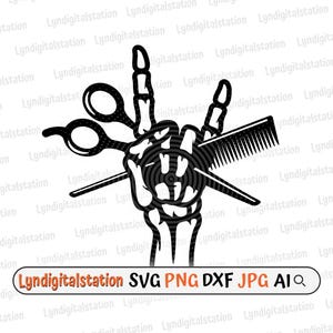 Skeleton Hair Hustler Svg | Barber Tool Clipart | Barber Skeleton Hand Fist Cut File | Hair Stylist T-shirt Design | Hair Salon Dxf | Png