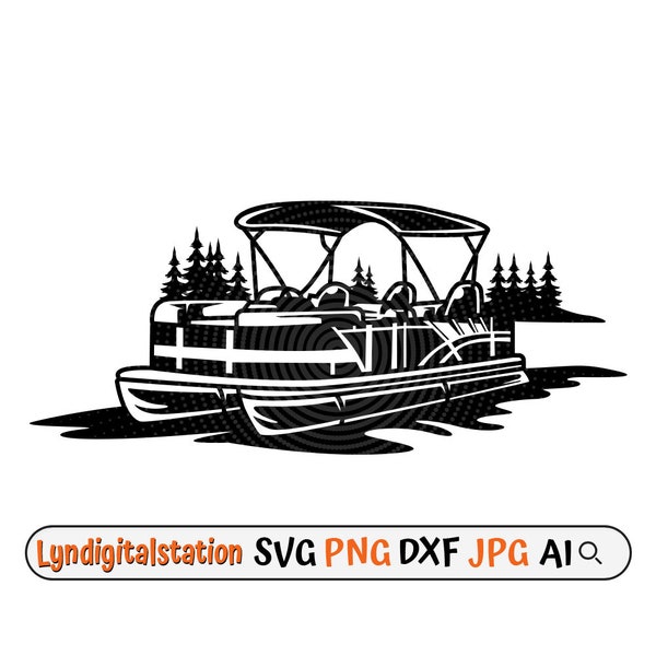 Pontoon Boat Svg | Angler Dad Clipart | Fishing Boat  Cut File | Fishing Vehicle Stencil | Party Barges Tshirt Design | Fishing Dxf | Png