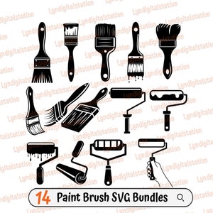 Paint Brush Bundles Svg | Paint Brush & Roller Clipart | Painting Tools Cut File | Painter Stencil | Painter T-shirt Design | Dxf | Png