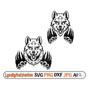 Wolf Angry with Claws Svg | Wolf Claw Scratch Clipart |  Wolves Cut File | Wild Animal Face Stencil | Claw Marks T-shirt Design |  Dxf | Png
