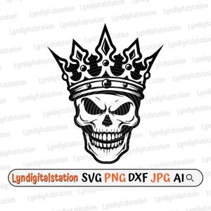 Skull With Crown Svg | Dead King Clipart | Crown Cut File | Horror Stencil | Halloween T-shirt Design | Skull Ruler Dxf | Your Highness Png
