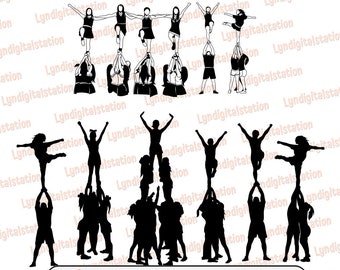 Cheer Squad Bundles Svg | 9Cheering Squad Clipart | Cheer Stunt Cut File | School Competition Stencil | Cheer Dance shirt Design | Dxf | Png