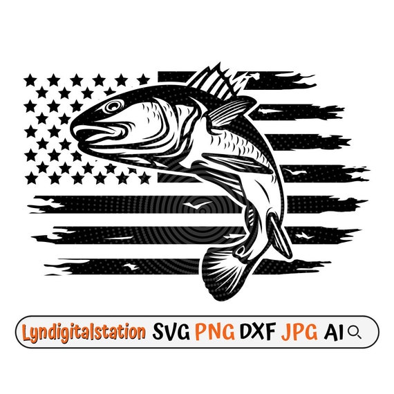 US Red Drum Fish Svg Fishing Clipart River Fishing Cut File Angling Stencil  Lake Fish T-shirt Design Angler Gift Idea Dxf Png 