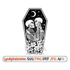 Lover Skeleton Svg | Dead Lover Clipart | Dead Romance Cut File | Skeleton Lover Stencil | Midnight Lover T-shirt Design | Coffin Dxf | Png