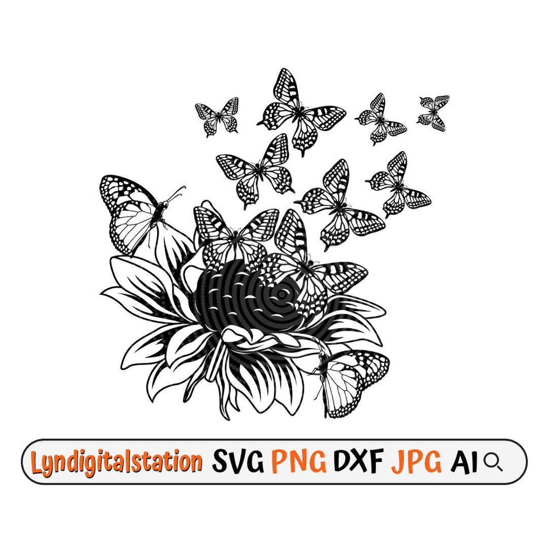 Sunflower With Butterfly Svg Butterfly Sunflower Clipart Sunflower Cut