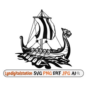 Viking Ship Svg | Viking Boat Clipart | Dragon Boat Cut File | Ancient Nordic Stencil | Sea Vessel Tshirt Design | Stripe Longship Dxf | Png