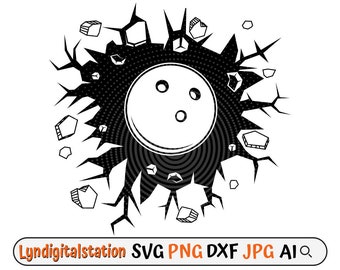 Boliche Svg | Bola quebrando parede clipart | Arquivo de corte de esporte de bola | Estêncil esportivo alvo | Design de camiseta de bola de boliche de dez pinos | Dxf | png
