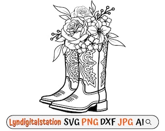 Cowboy Boots Floral Svg | Boots Clipart | Cowboy Cut File| Floral Boots Stencil |Boots T-shirt Design | Floral Boots Dxf | Cowgirl Boots PNG