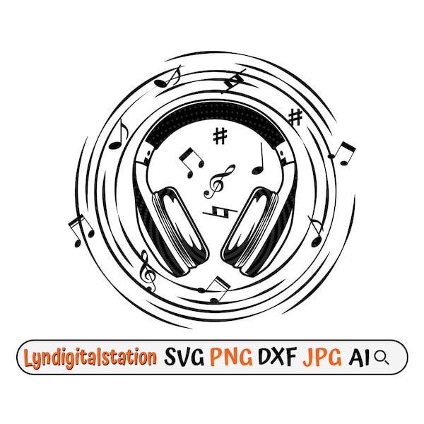 Headset Svg | Headphone Clipart | Music Cut File | Music Lover Stencil | Musical Notes T-shirt Design | Musical Equipment Dxf | Earphone Png