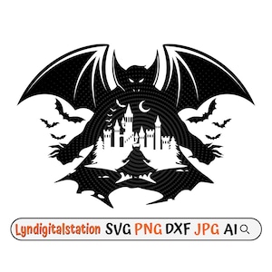 Lord Vampire Svg | Vampire Scene Clipart | Dracula Cut File | Bats Stencil | Mythical Creature T-shirt Design | Halloween Dxf | Castle Png