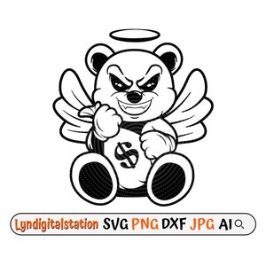 Bear Angel Devil Svg / Bad and Evil Bear Clipart / Bag Angel Teddy con Money Bag Cut File / Mafia Stencil / Teddy Tshirt Design / Dxf / Png