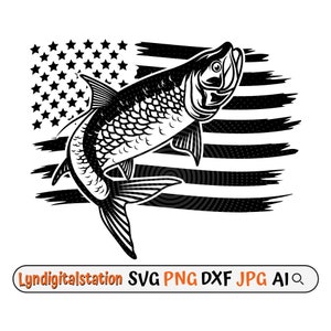 US Tarpon Fish Svg | Tarpon Fishing Clipart | Fishing Cut File | Ray-finned fish Stencil | Fisherman T-shirt Design | Angler Dad Dxf | Png