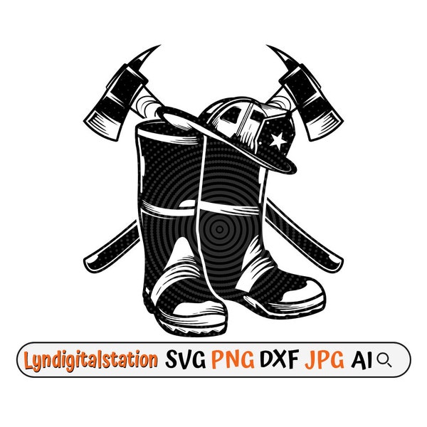 Firefighter Axe Svg | Firefighting Tools Clipart | Firefighter Boots Cut File| Fireman Hat Stencil | Fireman Gear Tshirt Design | Dxf | Png