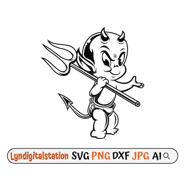 Cute Baby Demon Svg | Little Demon Clipart | Devil Boy Cut File | Cute Halloween Stencil | Evil Baby T-shirt Design | Evil Girl Dxf | Png