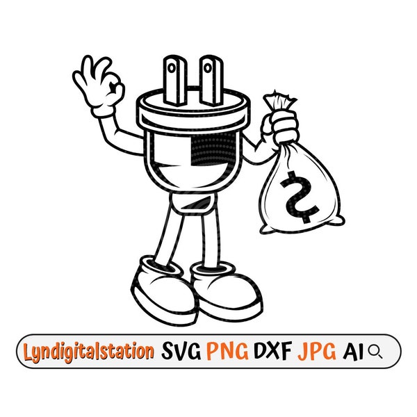 Electric Plug Svg | Electrical Plug with Money Bag Clipart | Electric Bandit Cut File | Money Bag Stencil | Plug T-shirt Design | Dxf | Png