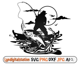Tuna Fish Scene Svg | Tuna Fish Clipart | Angler Dad Gift Idea Cut File | Fishing Stencil | Fisherman T-shirt Design | Dxf | Png