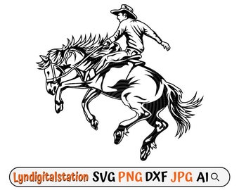 Rodeo Cowboy Svg | Rodeo Clipart | Cowboy Cut File | Horse Rider Stencil | Ranch Western Country Farm T-shirt Design | Wild West Dxf | Png