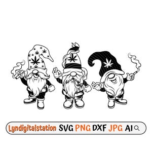 Gnomes Weed Svg | Christmas Gnomes Clipart |  Garden Decor Cut File | Smoking Gnome Stencil | Garden Ornament T-shirt Design | Dxf | Png
