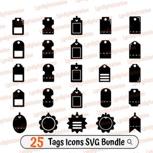 25 tags pictogrammen bundels Svg | Naamlabels Clipart | Prijskaartjes gesneden bestand | Bagagesjabloon | T-shirtontwerp met kortingslabels | Hondenpenningen dxf | png