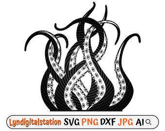 Tentacles Svg | Clipart Octopus Tentacles | Plik do cięcia potwora morskiego | Szablon Kraken | Projekt koszulki z motywem życia morskiego | Sea Life Dxf | Octopus Png