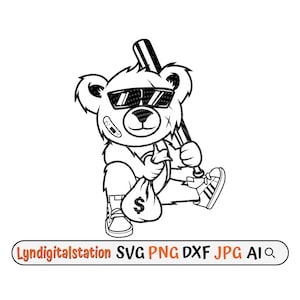Gangster Teddy mit Baseballschläger svg, Hipster Teddybär Clipart, Bad Mafia geschnitten Datei, Schläger holigan Clipart, Rick coole Kinder t-shirt design