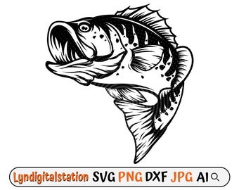 Zackenbarsch Fisch SVG | Salzwasserfischen Clipart | Angelschnitt Datei | Angler Papa Geschenk Idee Schablone | Fischer T-Shirt Design | Dxf | Png