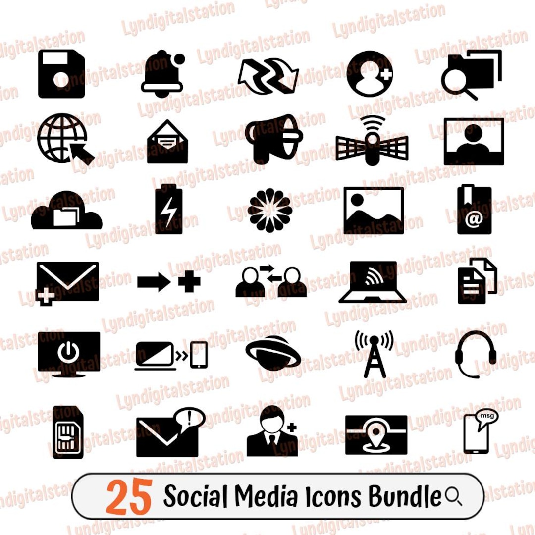 25 Social Media Icons Bundle Svg | Picture Clipart | Notification Cut ...