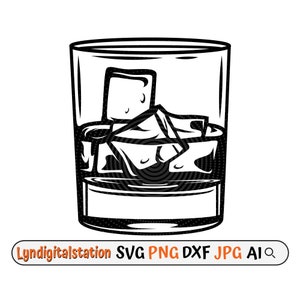 Whiskey Svg | Whisky with Ice Clipart | Whiskey Glass Cut File | Alcohol Drinks Stencil | Beverage T-shirt Design | Liquor Drink Dxf | Png