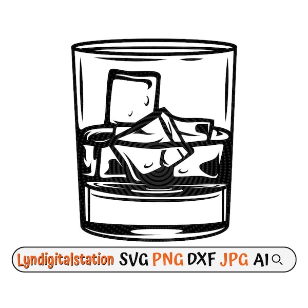 Whiskey Svg | Whisky with Ice Clipart | Whiskey Glass Cut File | Alcohol Drinks Stencil | Beverage T-shirt Design | Liquor Drink Dxf | Png