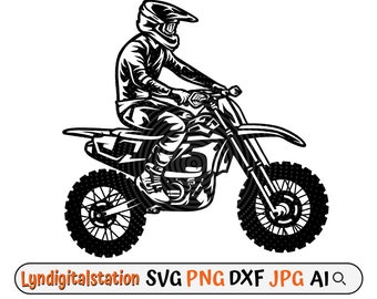 Motocross Svg | Dirt Bike Clipart | Racing Sport Cut File | Off Road Motorcycle Racing Stencil | Motocross Rider T-shirt Design | Dxf | Png