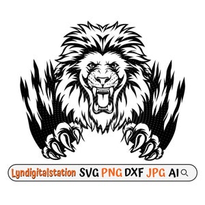 Lion Angry with Claws Svg | Lion Claw Scratch Clipart | King Lion Cut File | Wild Animal Face Stencil | Claw Marks Tshirt Design | Dxf | Png