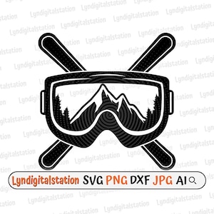 SKI Snow Goggles Svg | Goggles Clipart | Mountain Scene Cut File | Skiing Stencil | Snowboard Goggle T-shirt Design | Snowboarding Dxf | Png