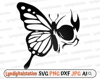 Skull Butterfly Svg | Skull & Bones Clipart | Butterfly Cut File | Skeleton Stencil | Halloween T-shirt Design | Moth Dxf | Insect Png