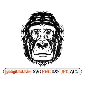 Ape Svg | Monkey Face Clipart | Gorilla Cut File | Ape Head Stencil | Jungle Animal T-shirt Design | Wild life Dxf | Mad Monkey Face Png