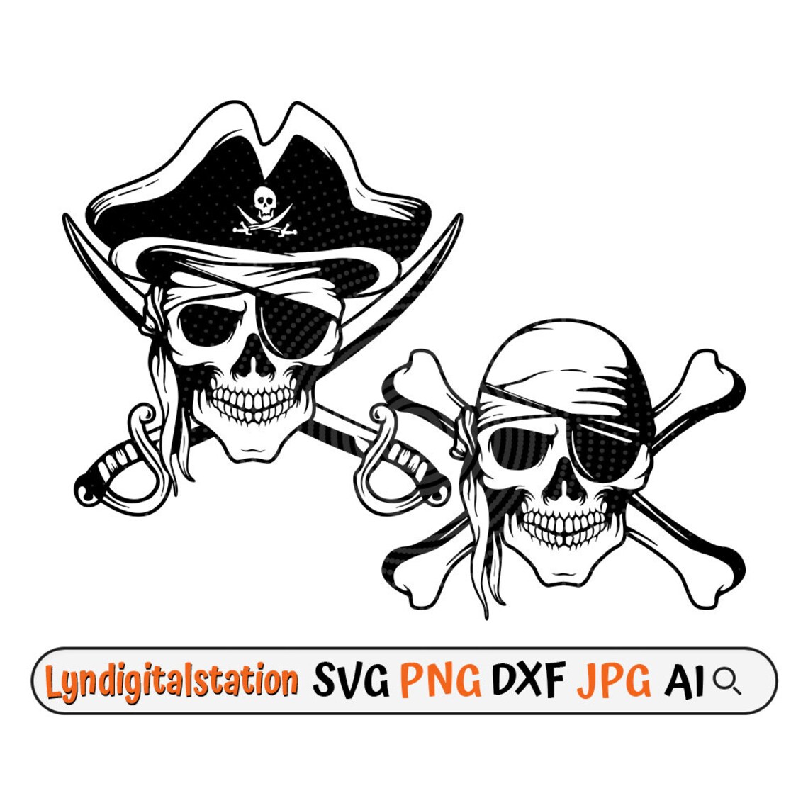 Pirate Skull Svg | Crossed Bones Clipart | Crossed Sword Cut File | Sea ...