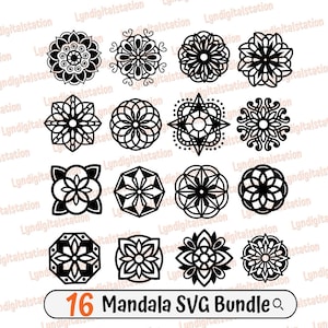 16 Mandala Bundles Svg | Ornaments Clipart | Mandala Flower Cut File | Geometric Designs Stencil | Decorative T-shirt Design |  Dxf | Png