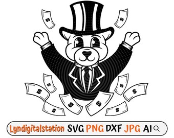 Money Bear Svg | Gangster Teddy Clipart | Magician Teddy with Money Cut File | Dollar Bills Stencil | Rich Bear T-shirt Design | Dxf | Png