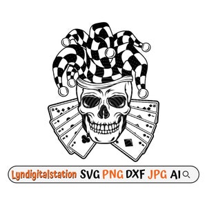 Crânio do bobo da corte Svg | Clipart de caveira de palhaço | Arquivo de corte do jogador do crânio do palhaço | Estêncil de cartas de jogar | Design de camisetas de baralho de cartas | Crânio Dxf | png