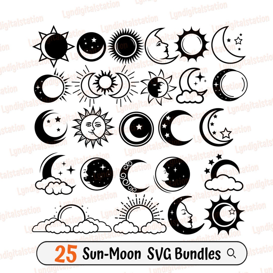 25 Pacotes Sol e Lua Svg | Clipart Celestial | Arquivo de corte das ...