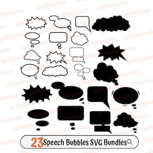 23 pacchetti di fumetti Svg / Clipart banner di fumetti / File di taglio di fumetti / Stencil di cartoni animati / Design di t-shirt bolle di discorso / Dxf / Png