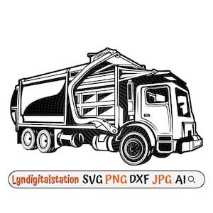 Garbage Truck Svg | Waste Collector Clipart | Truck Operator Cut File | Trash Truck Stencil | Waste Disposal Team T-shirt Design | Dxf | Png