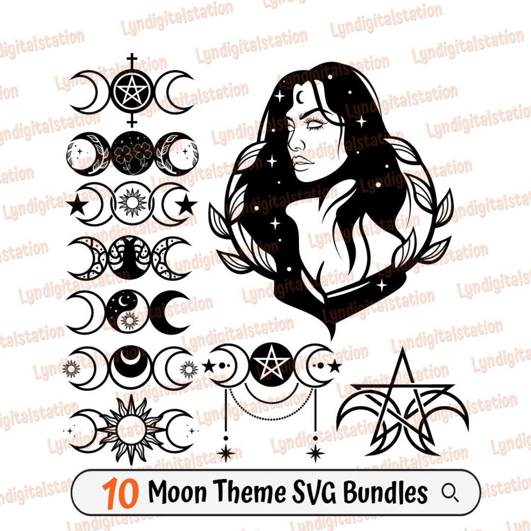 10 Moon Theme Bundles Svg | Celestial Clipart | Witchcraft Cut File ...