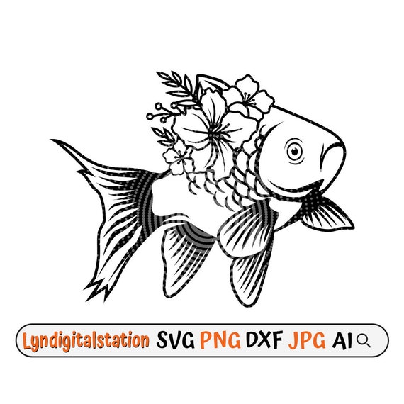 Fish Floral Svg | Flower Aquatic Life Clipart | Fish Shop Cut File |  Fishing Port Monogram |Tropical Summer Stencil | Island Vibes Dxf | Png