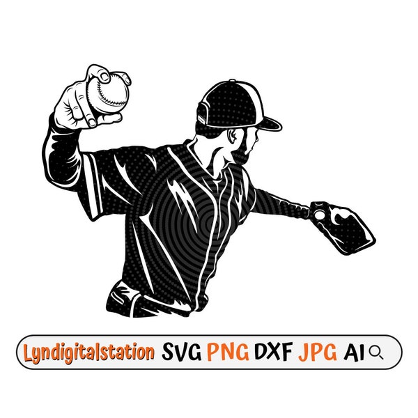 Baseball Pitcher Svg | Baseball Player Clipart | Baseball Game Cut File | Bat & Ball Sport Stencil | Baseball Team Tshirt Design | Dxf | Png