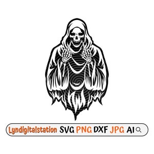 Liemannen långfinger Svg | Dödsängel Clipart | Dödsklippfil | Långfingerstencil | Dödsskelett T-shirtdesign | Dxf | Png