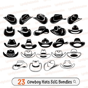 23 Cowboy Hats Bundles  Svg | Cowboy Clipart | Cowgirl Cut File | Cowboy Hat Stencil | Western Cowboy T-Design | Rodeo Dxf | Png