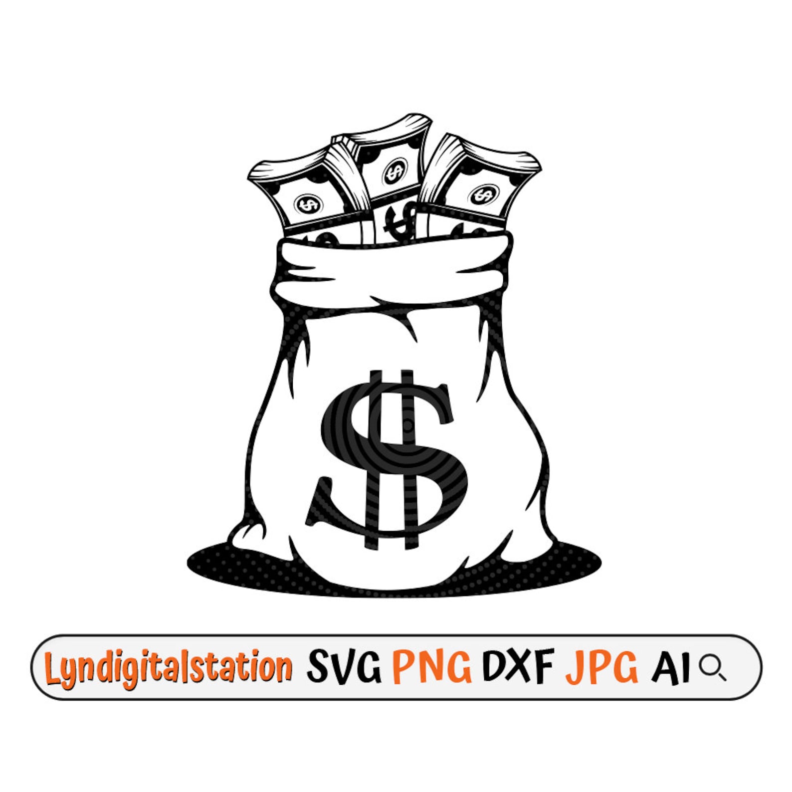 Money Bag Svg | Bundled Money Clipart | Bag Full With Money Cut File ...