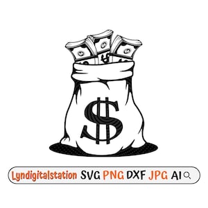 Money Bag Svg / Bundled Money Clipart / Borsa piena con Money Cut File / Money Overload Stencil / Cash Splash T-shirt Design / Dxf / Png