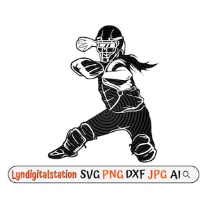 Softball Player Svg | First-base player Clipart | Shortstop Cut File | Pitcher Stencil | Softball Team T-shirt Design | Catcher Dxf | Png