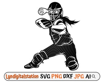 Softball Player Svg | First-base player Clipart | Shortstop Cut File | Pitcher Stencil | Softball Team T-shirt Design | Catcher Dxf | Png
